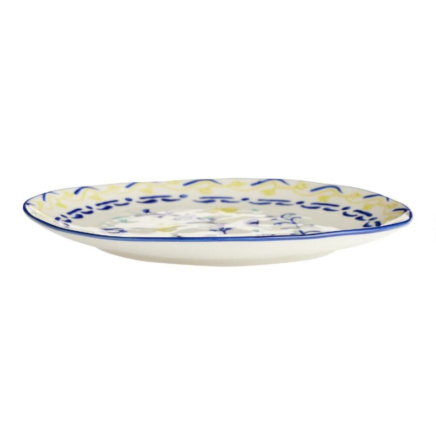 Dinnerware * | World Market Blue And Aqua Floral Hand Painted Salad Plate