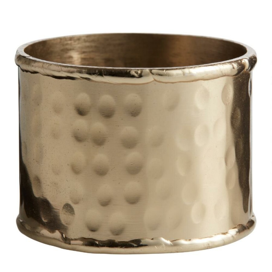 Table Linens * | World Market Gold Hammered Napkin Ring Set Of 2