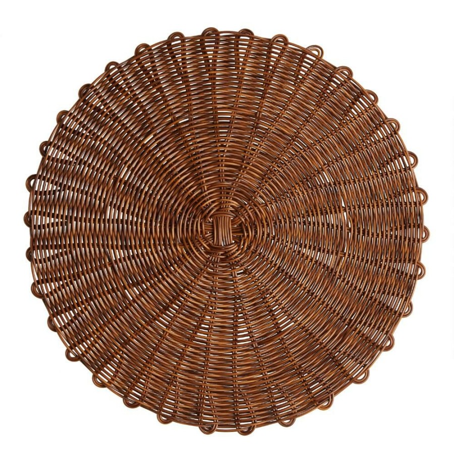 Table Linens * | World Market Round Brown Faux Rattan Wipe Off Placemat