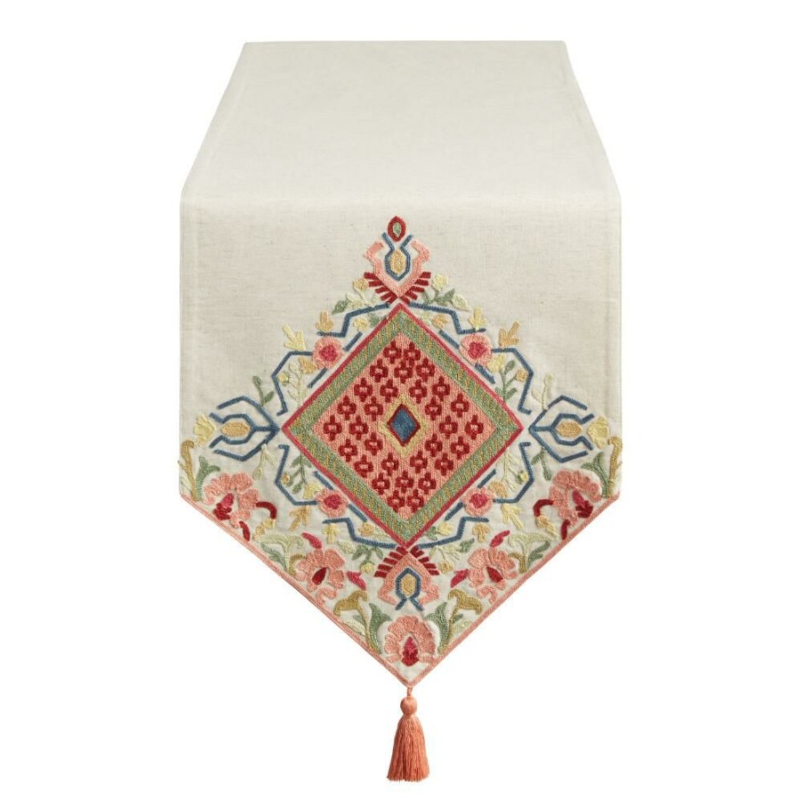 Table Linens * | World Market Multicolor Embroidered Medallion Table Runner