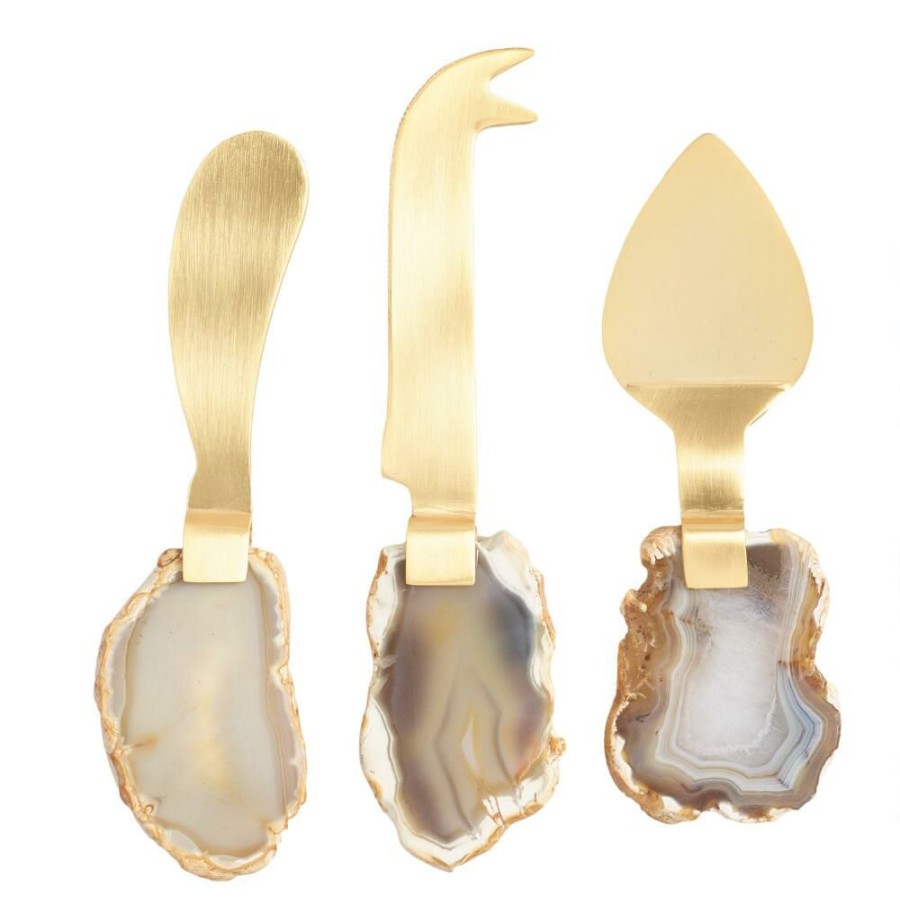 Flatware * | World Market Gold Agate Slice Cheese Knives 3 Piece Set