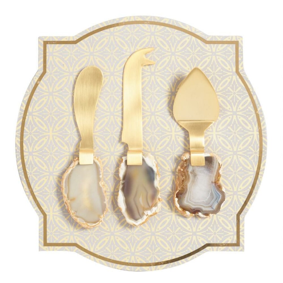 Flatware * | World Market Gold Agate Slice Cheese Knives 3 Piece Set