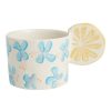 Drinkware * | World Market Blue Floral Hand Painted Ceramic Mug With Lemon Handle