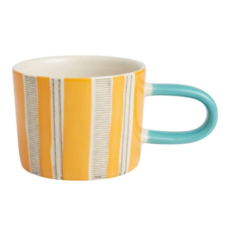 Drinkware * | World Market Orange And Blue Stripe Hand Painted Ceramic Mug