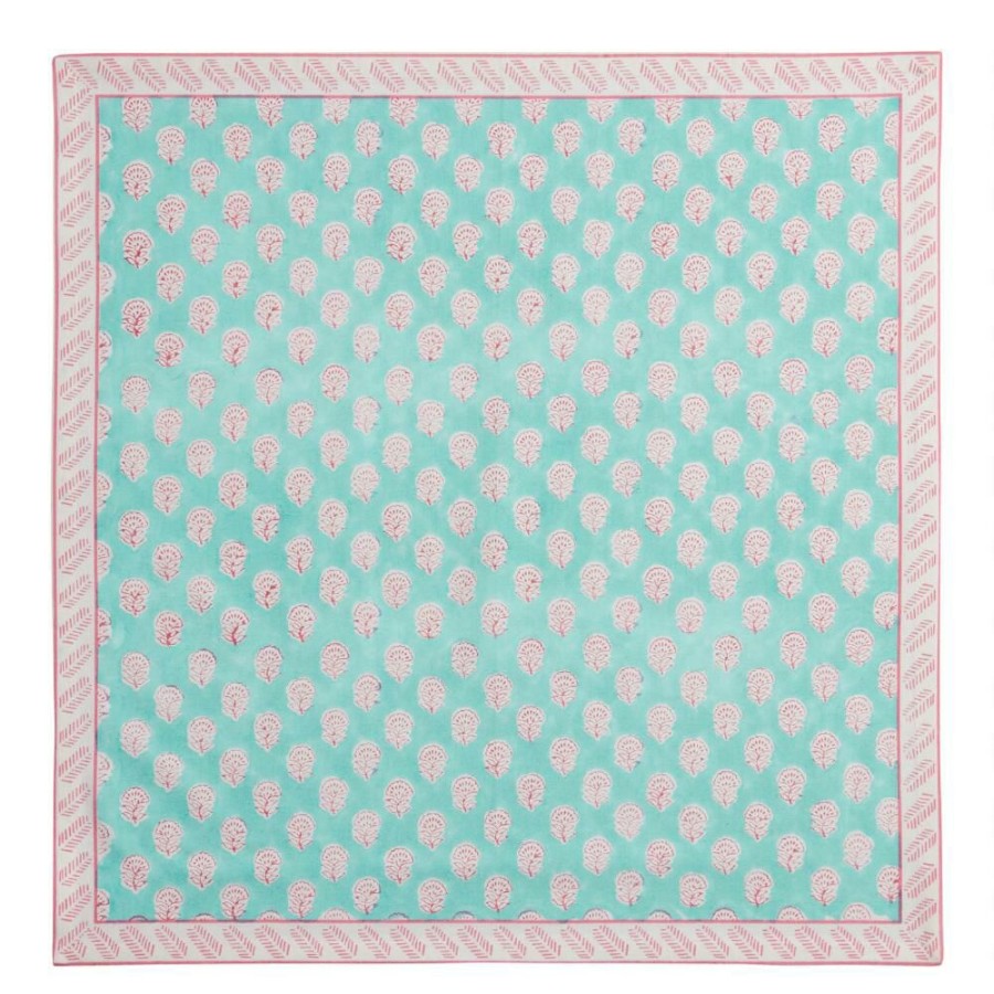 Table Linens * | World Market Blue And Pink Block Print Napkin