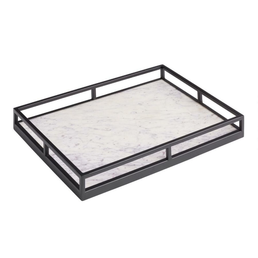 Serveware * | World Market Cole White Marble And Black Metal Bar Tray