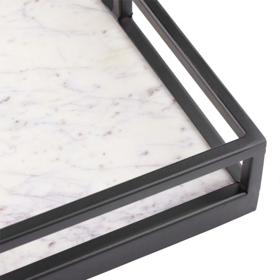 Serveware * | World Market Cole White Marble And Black Metal Bar Tray