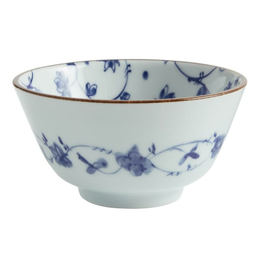 Dinnerware * | World Market Small Blue And White Porcelain Floret Noodle Bowl