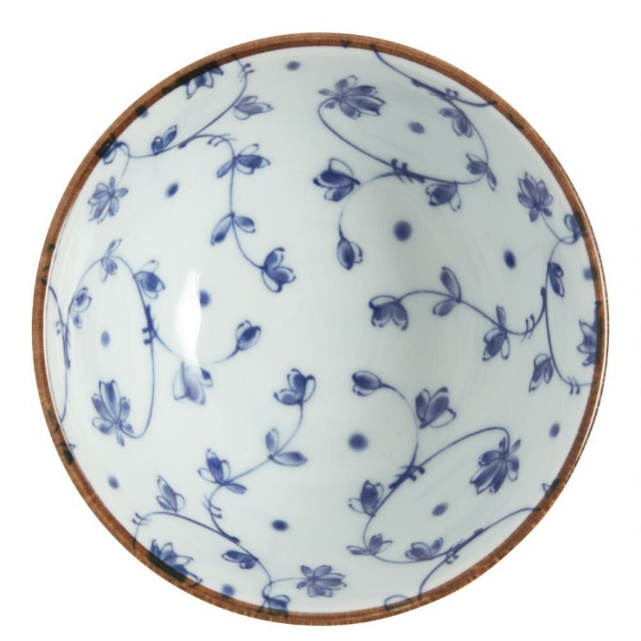 Dinnerware * | World Market Small Blue And White Porcelain Floret Noodle Bowl