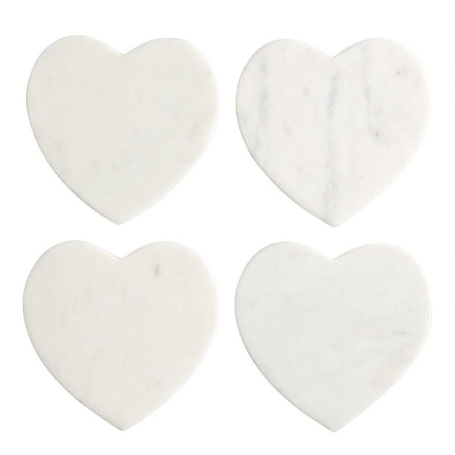 Bar * | World Market White Marble Heart Coasters 4 Pack