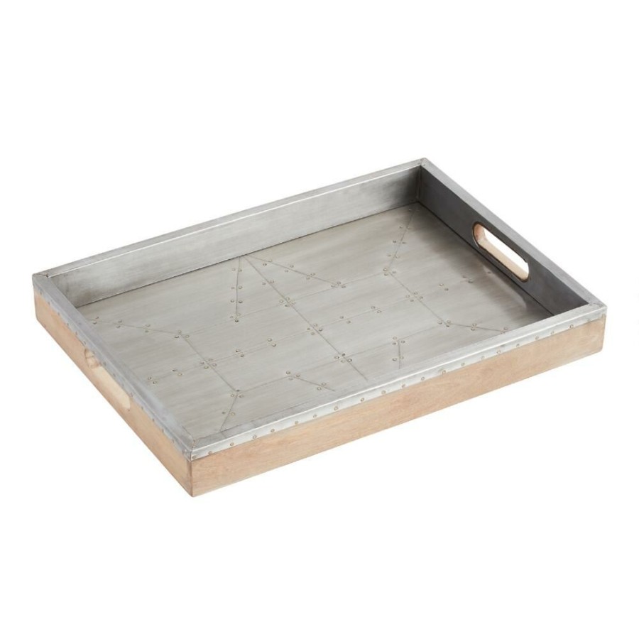 Serveware * | World Market Industrial Wood And Metal Serving Tray