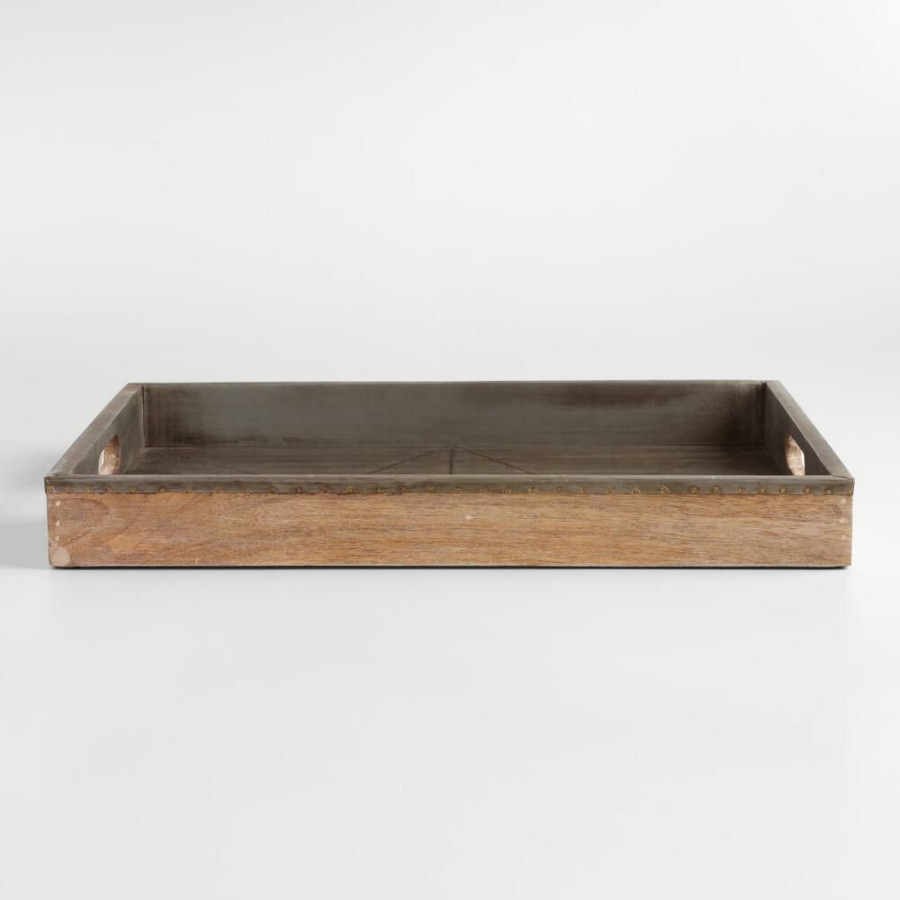 Serveware * | World Market Industrial Wood And Metal Serving Tray