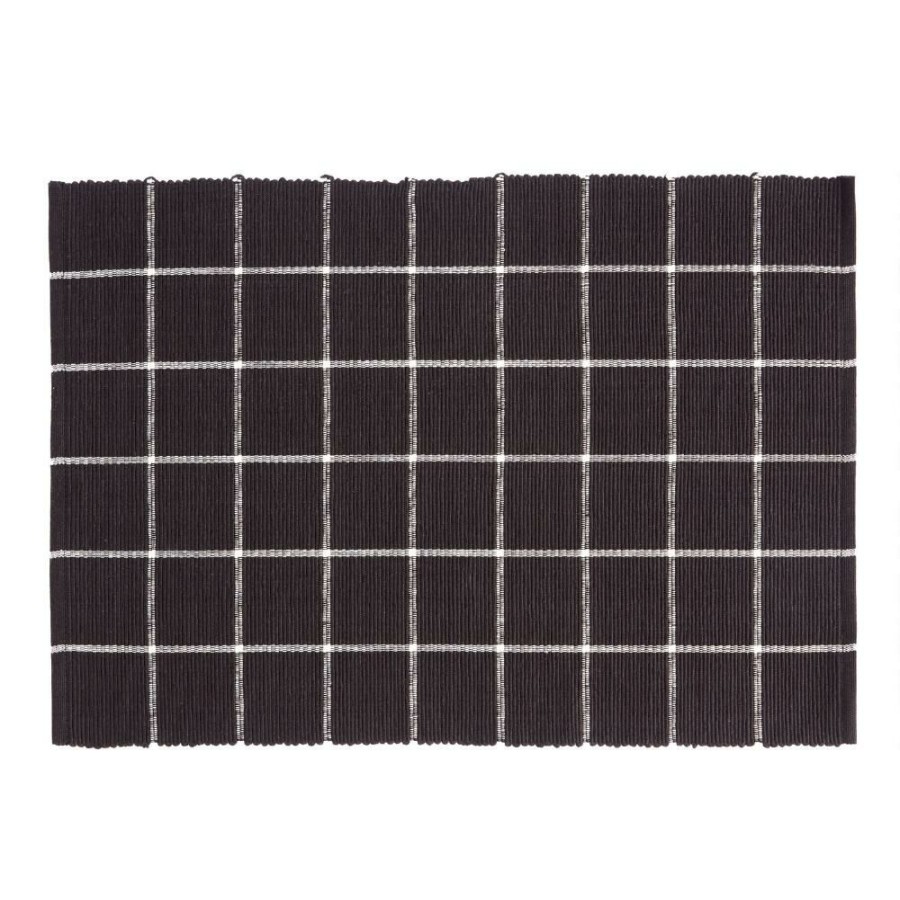 Table Linens * | World Market Black And Ivory Windowpane Cotton Placemat Set Of 4