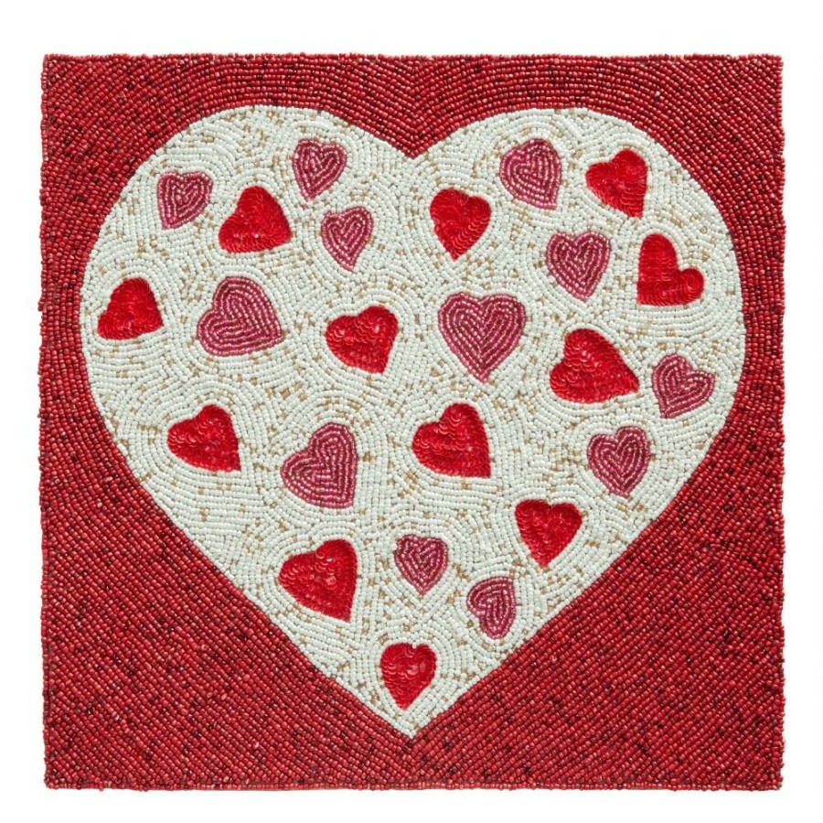 Table Linens * | World Market Pier Place Red And Pink Heart Beaded Placemat