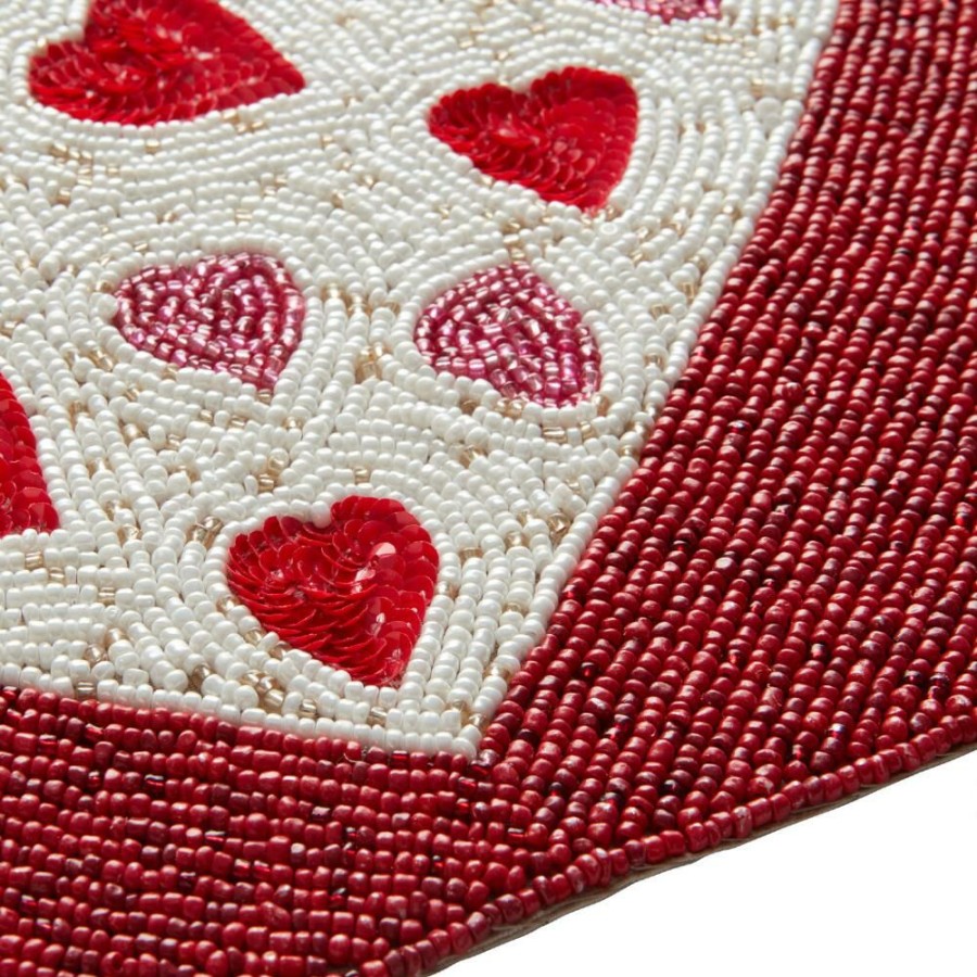 Table Linens * | World Market Pier Place Red And Pink Heart Beaded Placemat