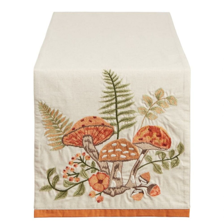 Table Linens * | World Market Embroidered Wildflower And Mushroom Table Runner