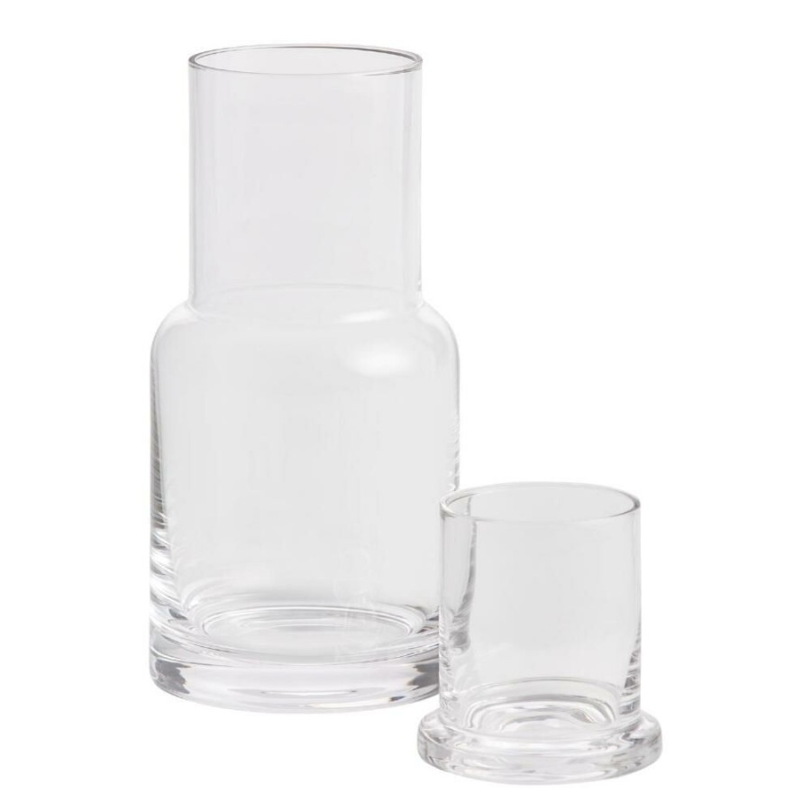 Drinkware * | World Market Clear Glass Bedside Carafe And Cup Set