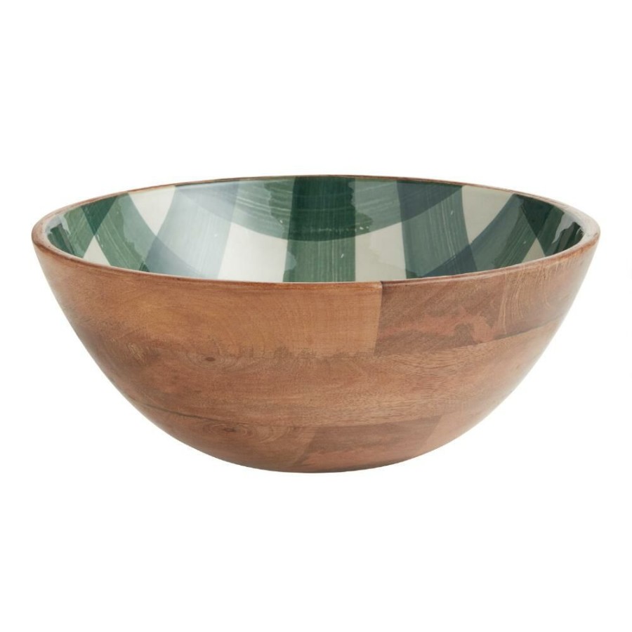 Serveware * | World Market Harvest Green Plaid Enamel Wood Serving Bowl