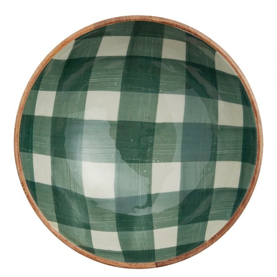 Serveware * | World Market Harvest Green Plaid Enamel Wood Serving Bowl