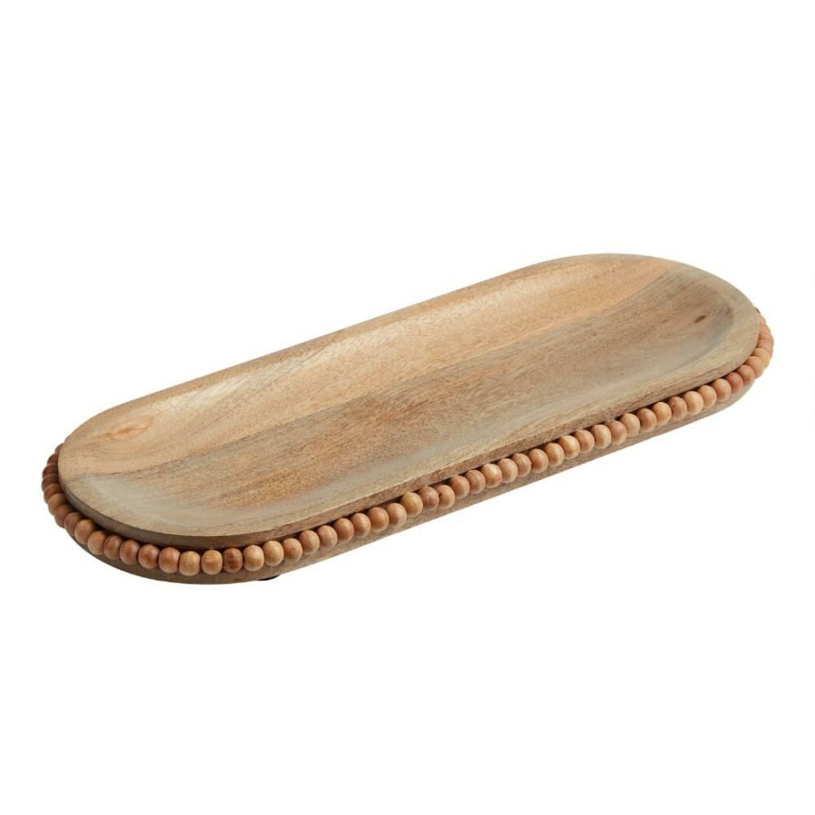 Serveware * | World Market Oval Mango Wood Beaded Serving Tray