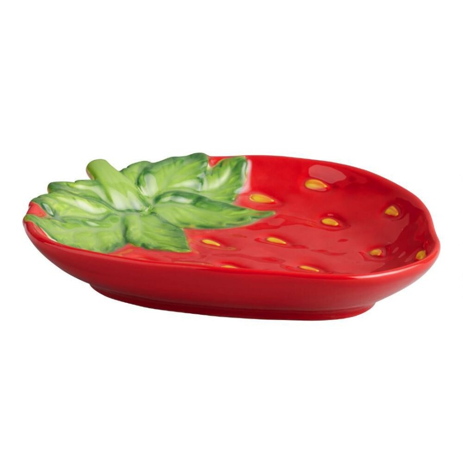 Dinnerware * | World Market Hand Painted Strawberry Figural Appetizer Plate