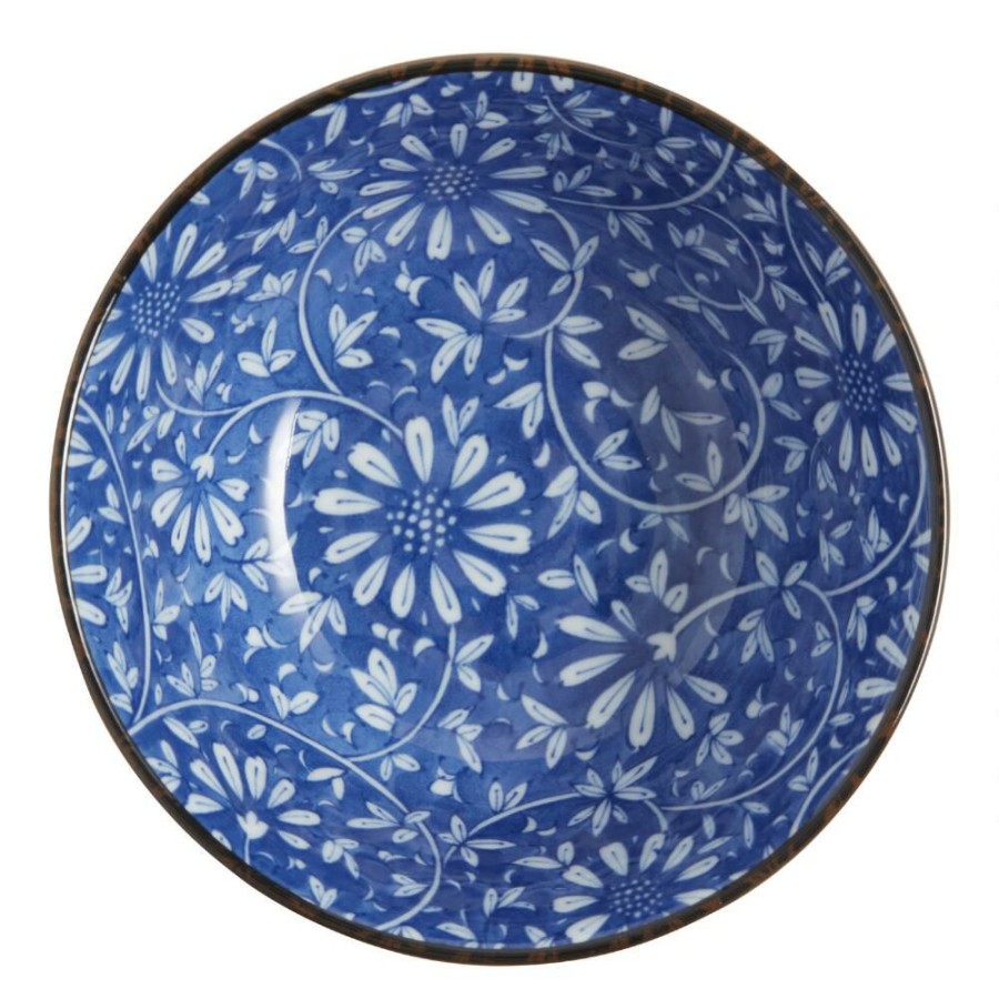 Dinnerware * | World Market Large Blue And White Porcelain Floral Noodle Bowl