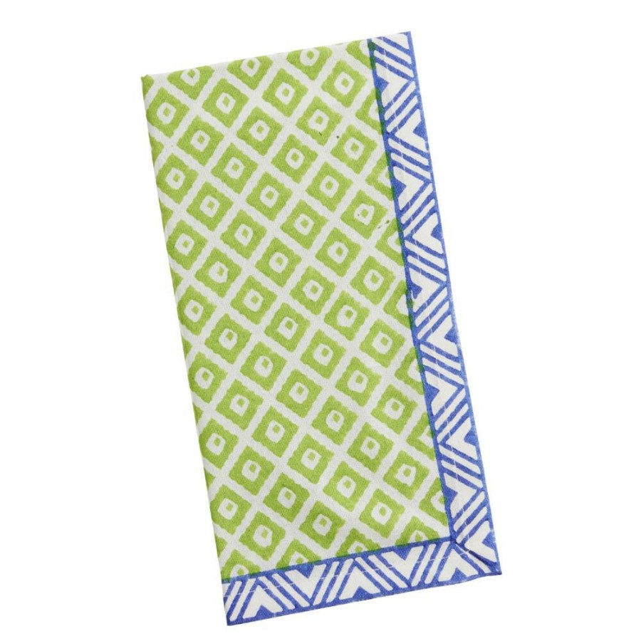 Table Linens * | World Market Lime Green And Blue Block Print Napkin