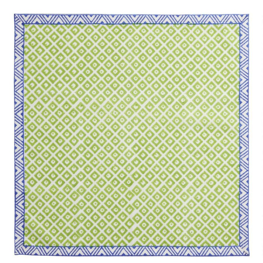 Table Linens * | World Market Lime Green And Blue Block Print Napkin