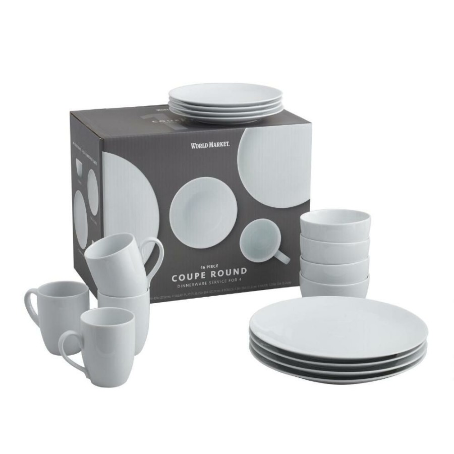 Dinnerware * | World Market White Porcelain Coupe 16 Piece Dinnerware Set