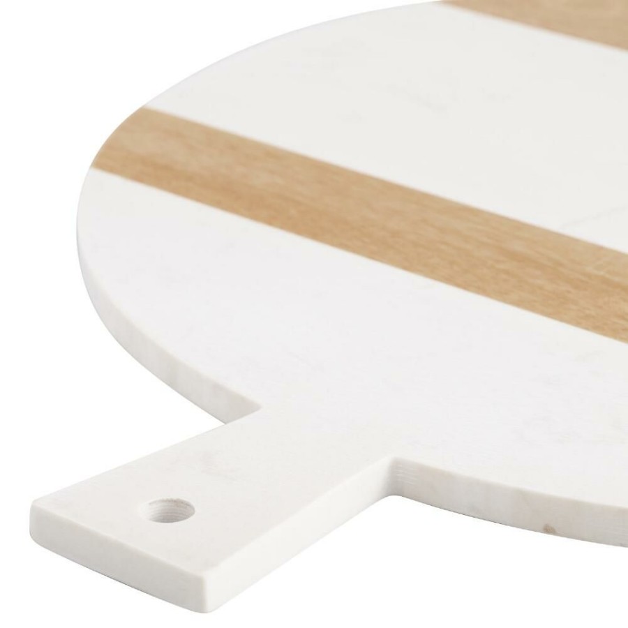 Kitchen Tools & Accessories * | World Market Large Round White Marble And Wood Paddle Cutting Board