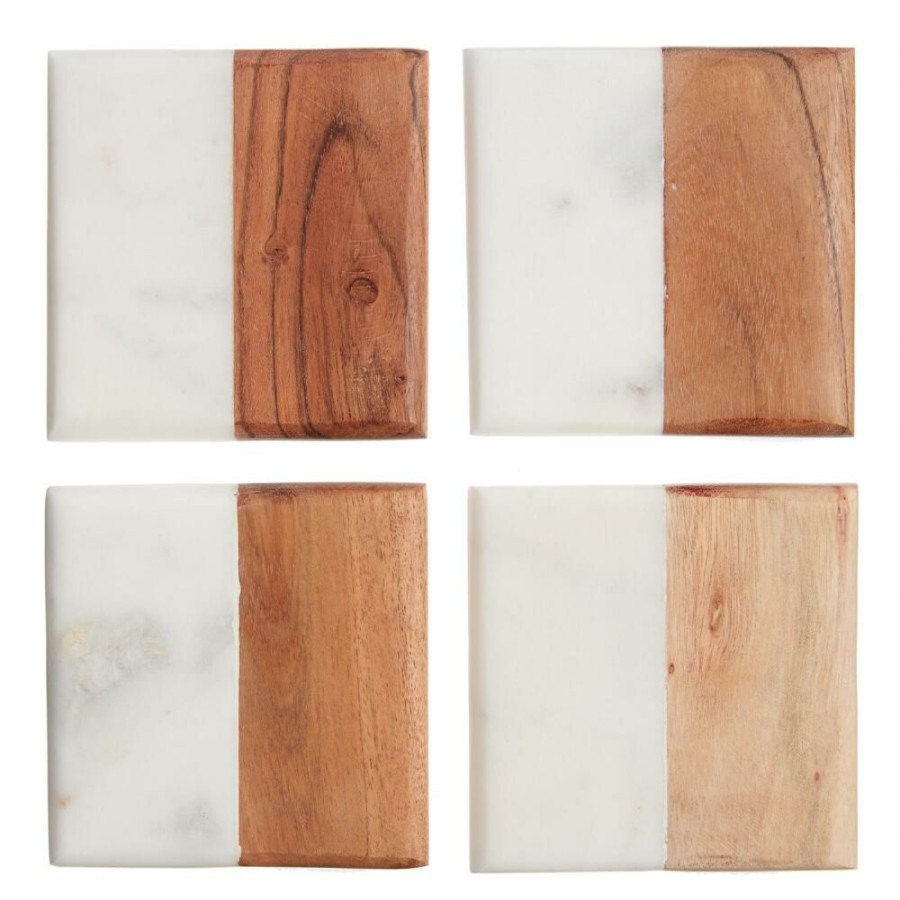 Bar * | World Market Square Marble And Wood Coasters 4 Pack