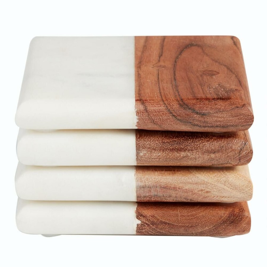 Bar * | World Market Square Marble And Wood Coasters 4 Pack