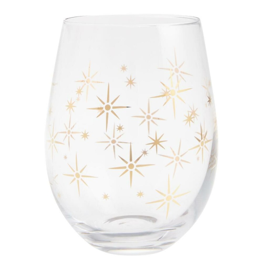 Drinkware * | World Market Gold Starburst Stemless Wine Glass Set Of 2