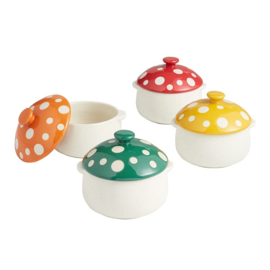 Dinnerware * | World Market Spotted Mushroom Lidded Soup Crocks Set Of 2