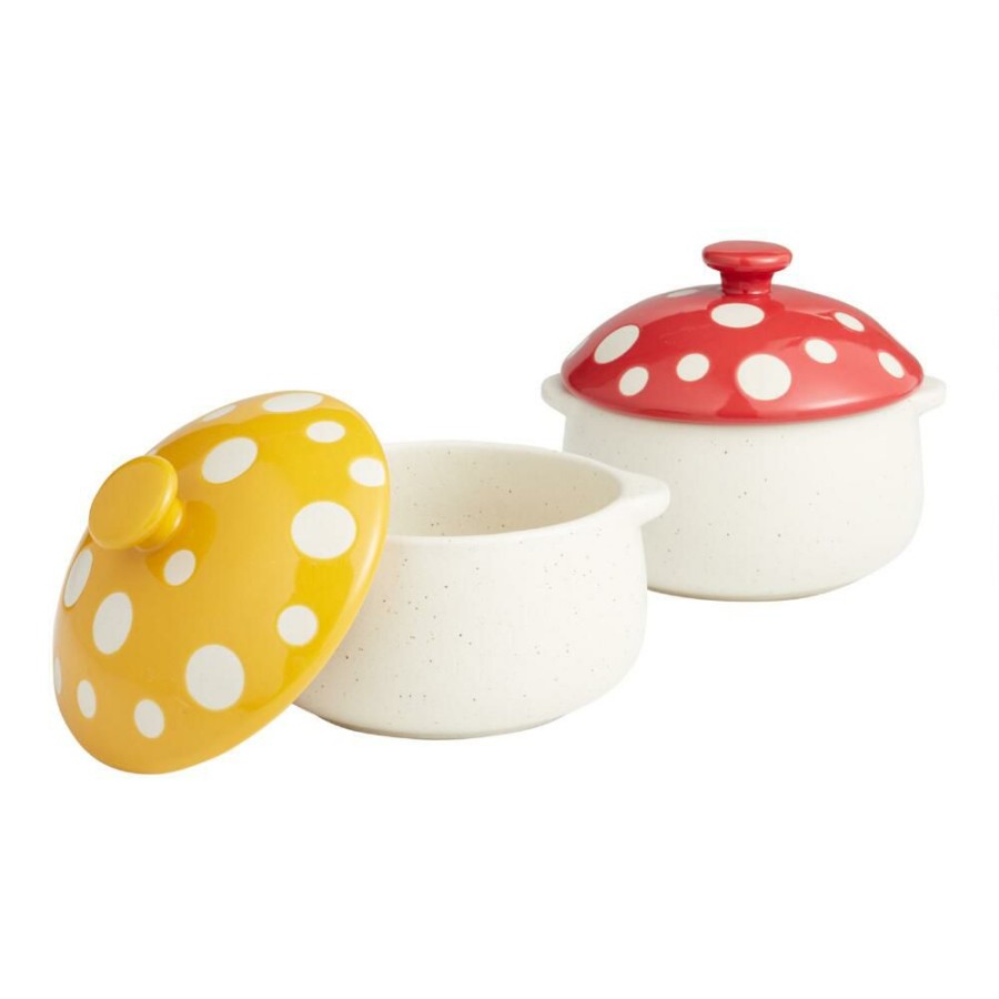 Dinnerware * | World Market Spotted Mushroom Lidded Soup Crocks Set Of 2