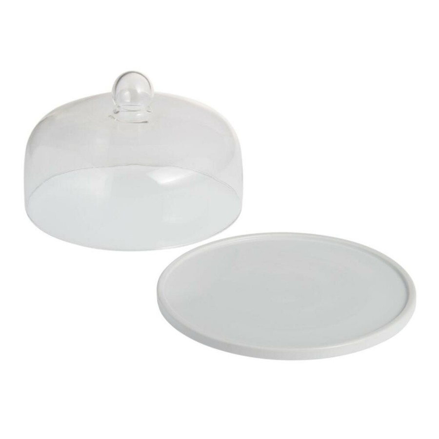 Serveware * | World Market Coupe White Porcelain Cake Plate With Cloche