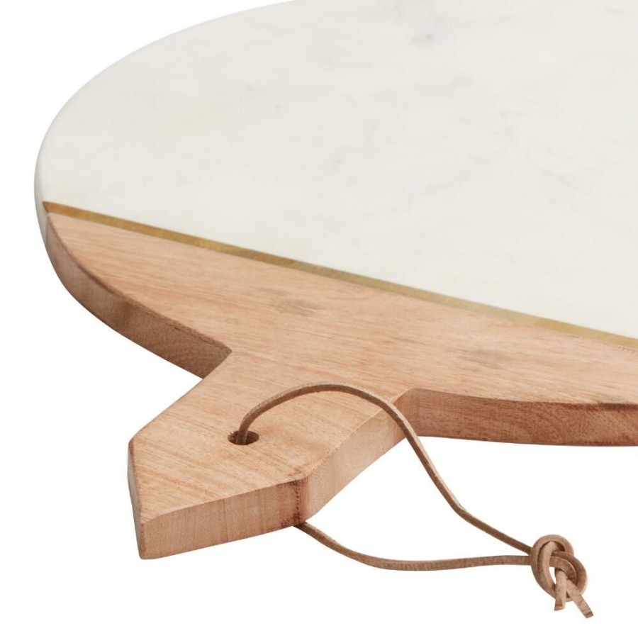 Serveware * | World Market White Marble And Wood Cheese Board And Knife Set