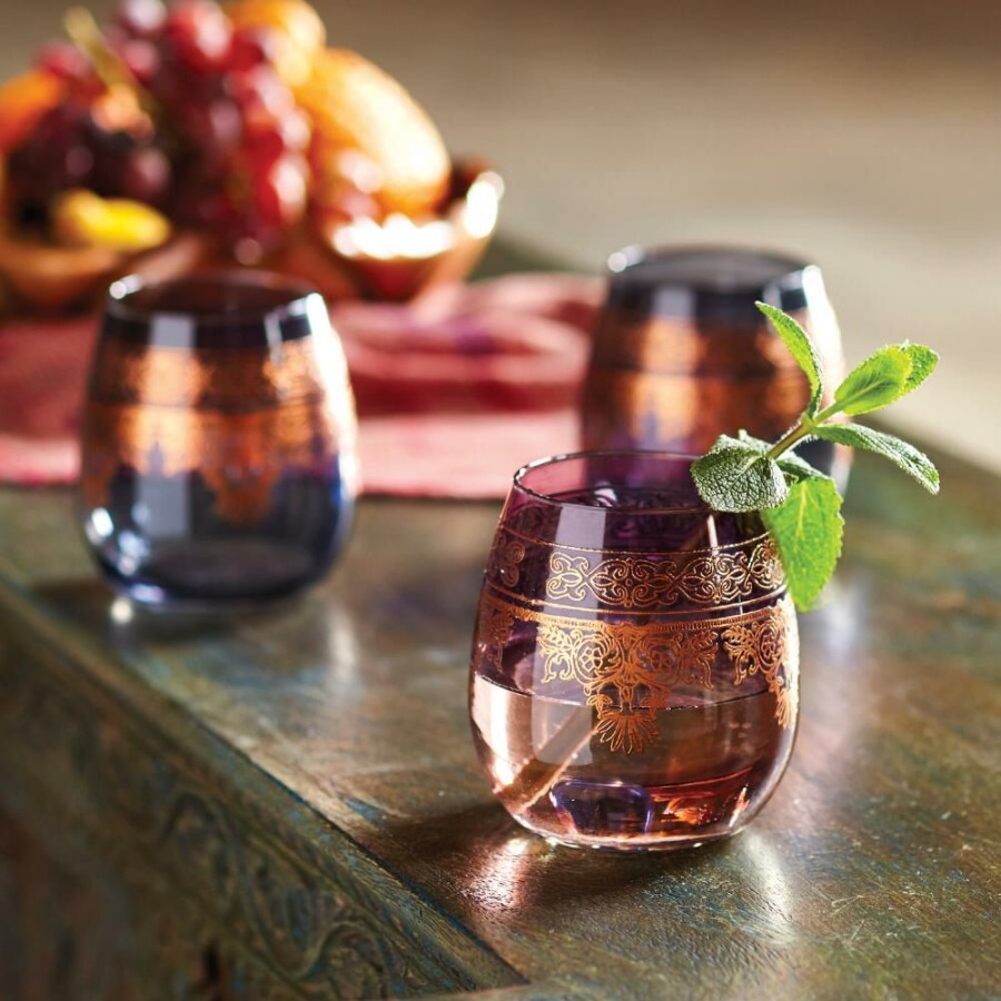 Drinkware * | World Market Moroccan Stemless Wine Glasses Set Of 3