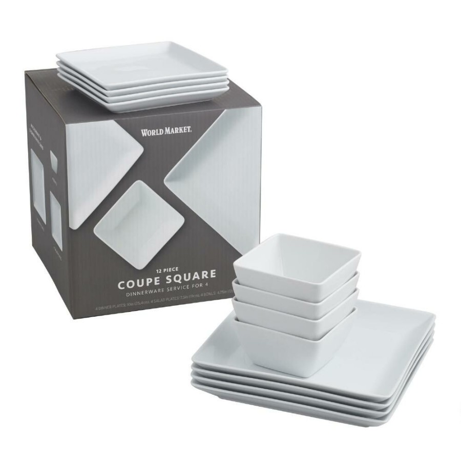 Dinnerware * | World Market Coupe Square White Porcelain 12 Piece Dinnerware Set