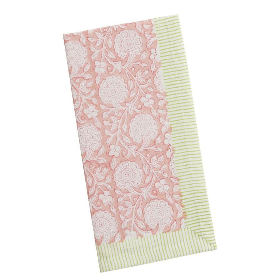 Table Linens * | World Market Green And Pink Block Print Napkin