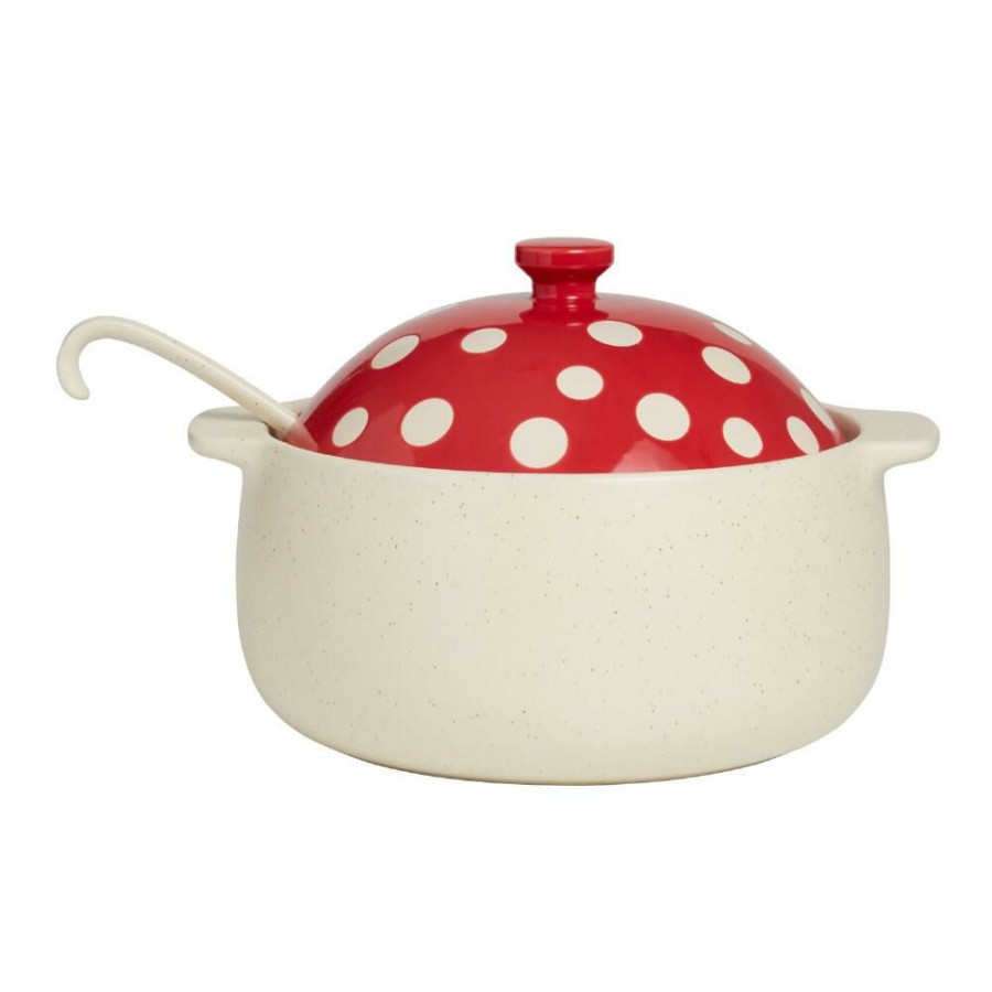 Serveware * | World Market Red Ceramic Mushroom Soup Tureen With Ladle