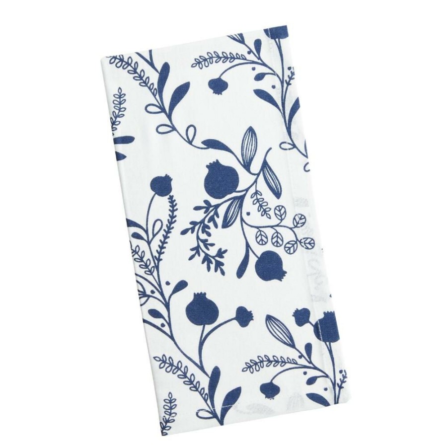 Table Linens * | World Market Ivory And Navy Floral Bud Napkins Set Of 4