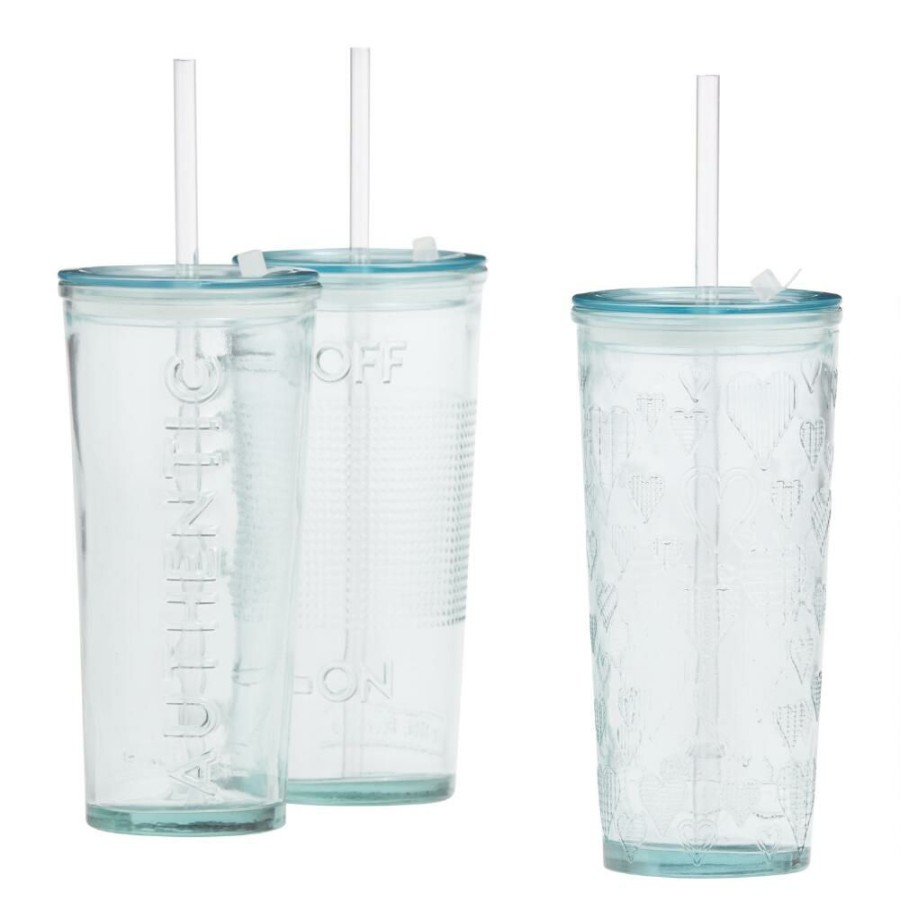 Drinkware * | World Market Spanish Recycled Glass To Go Tumbler With Straw