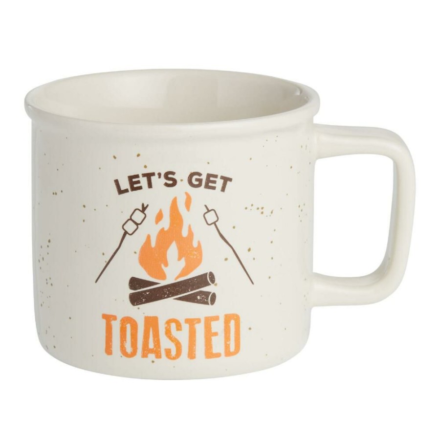 Drinkware * | World Market Cream Speckled Let'S Get Toasted Ceramic Mug