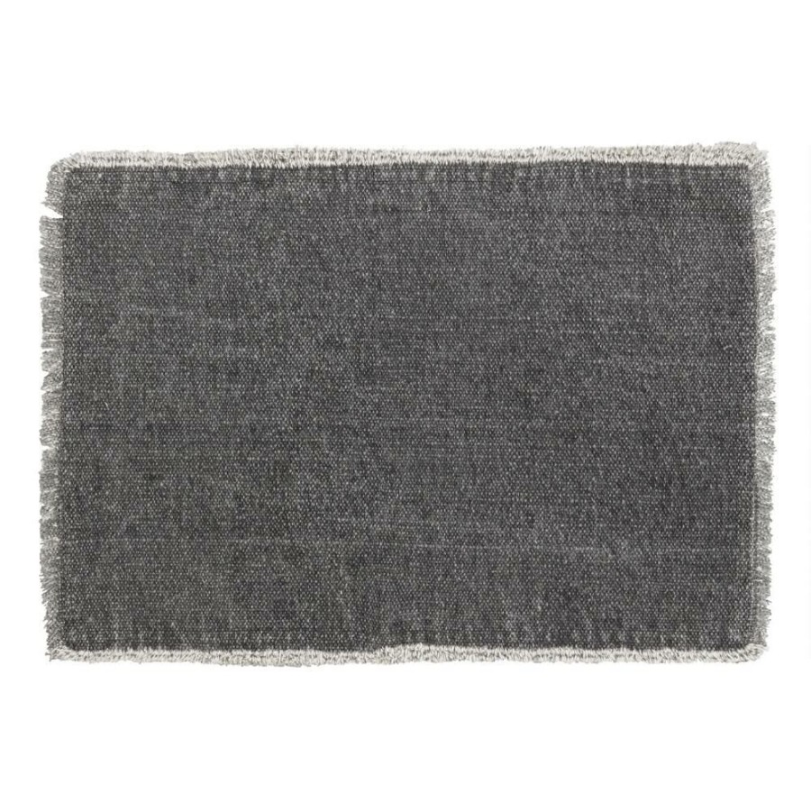 Table Linens * | World Market Soft Black Woven Placemats With Natural Fringe Set Of 4