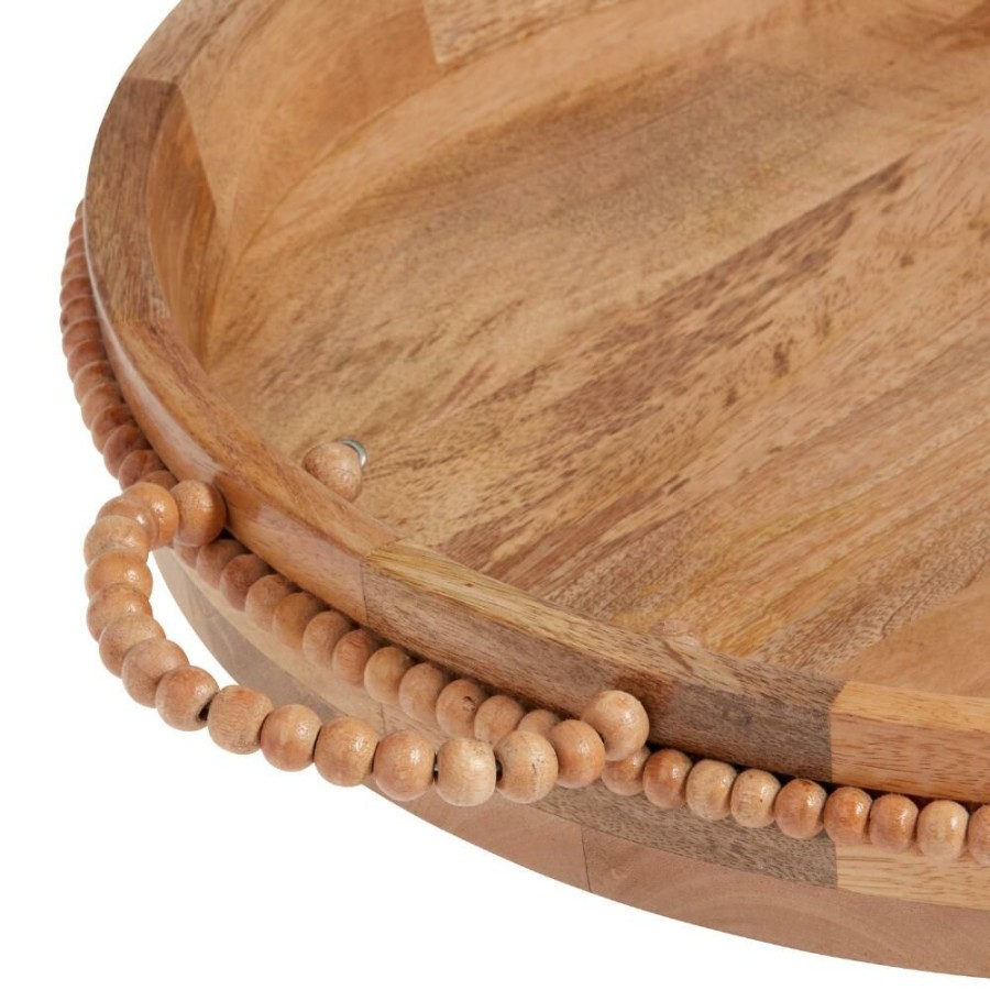 Serveware * | World Market Round Mango Wood Beaded Bar Tray