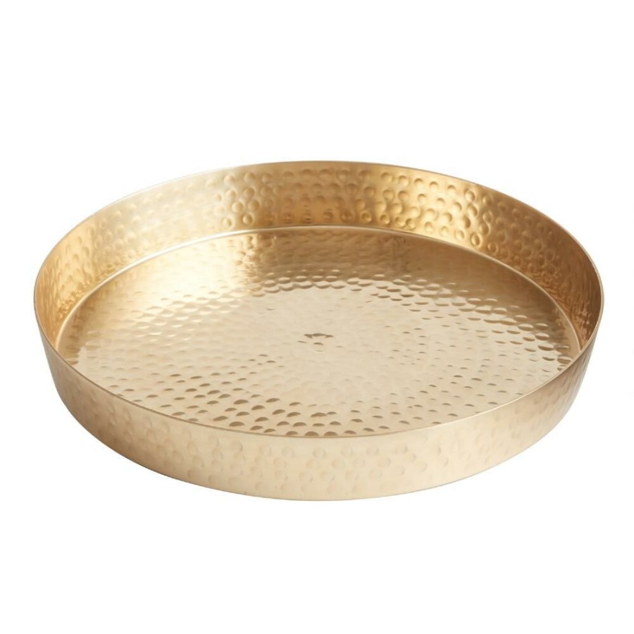 Serveware * | World Market Julian Round Gold Hammered Serving Tray