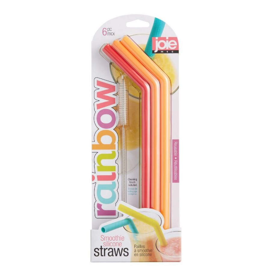 Bar * | World Market Rainbow Reusable Silicone Smoothie Straws 6 Pack