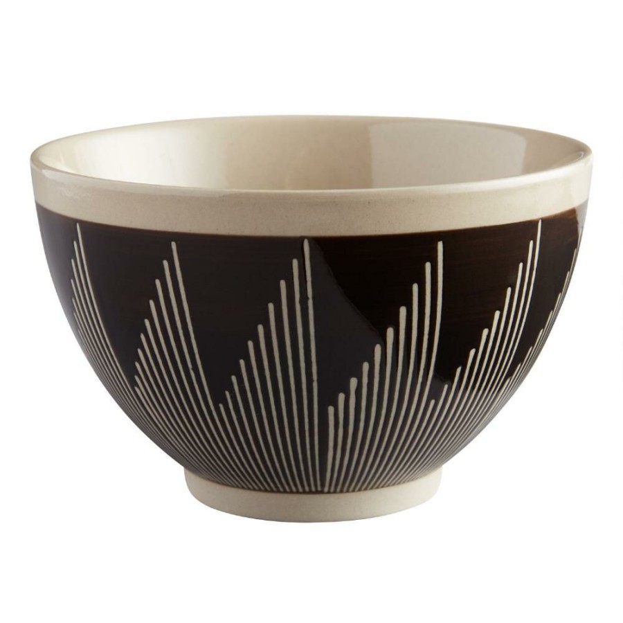 Dinnerware * | World Market Black And Sand Zigzag Wax Resist Noodle Bowl