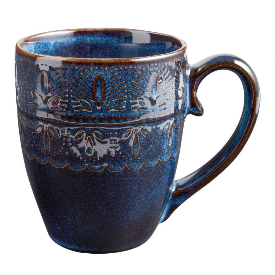 Drinkware * | World Market Willow Indigo Blue Embossed Ceramic Mug